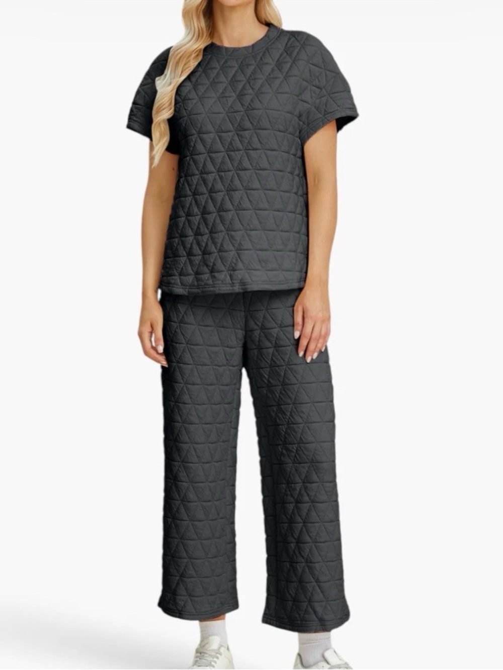 Quilted Short-Sleeve Lounge Set Black